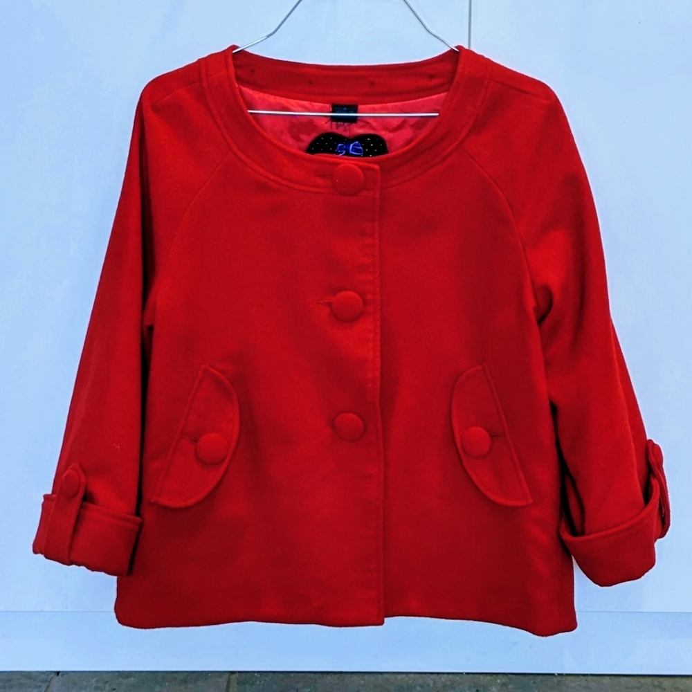 Jack By BB Dakota Red Crop Pea Coat Fall Feminine Chic Winter Classic Size M